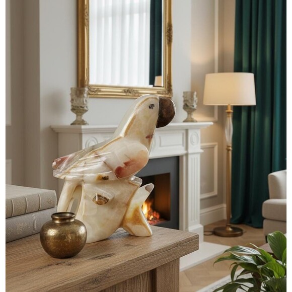 Handmade Marble Parrot Figurine, Christmas Gift, Unique Stone Animal Sculpture - Picture 3 of 16